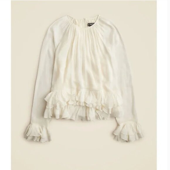 186. J. CREW Collection ruffle top in viscose chiffon Cream Blouse $168 Like New - Picture 1 of 4